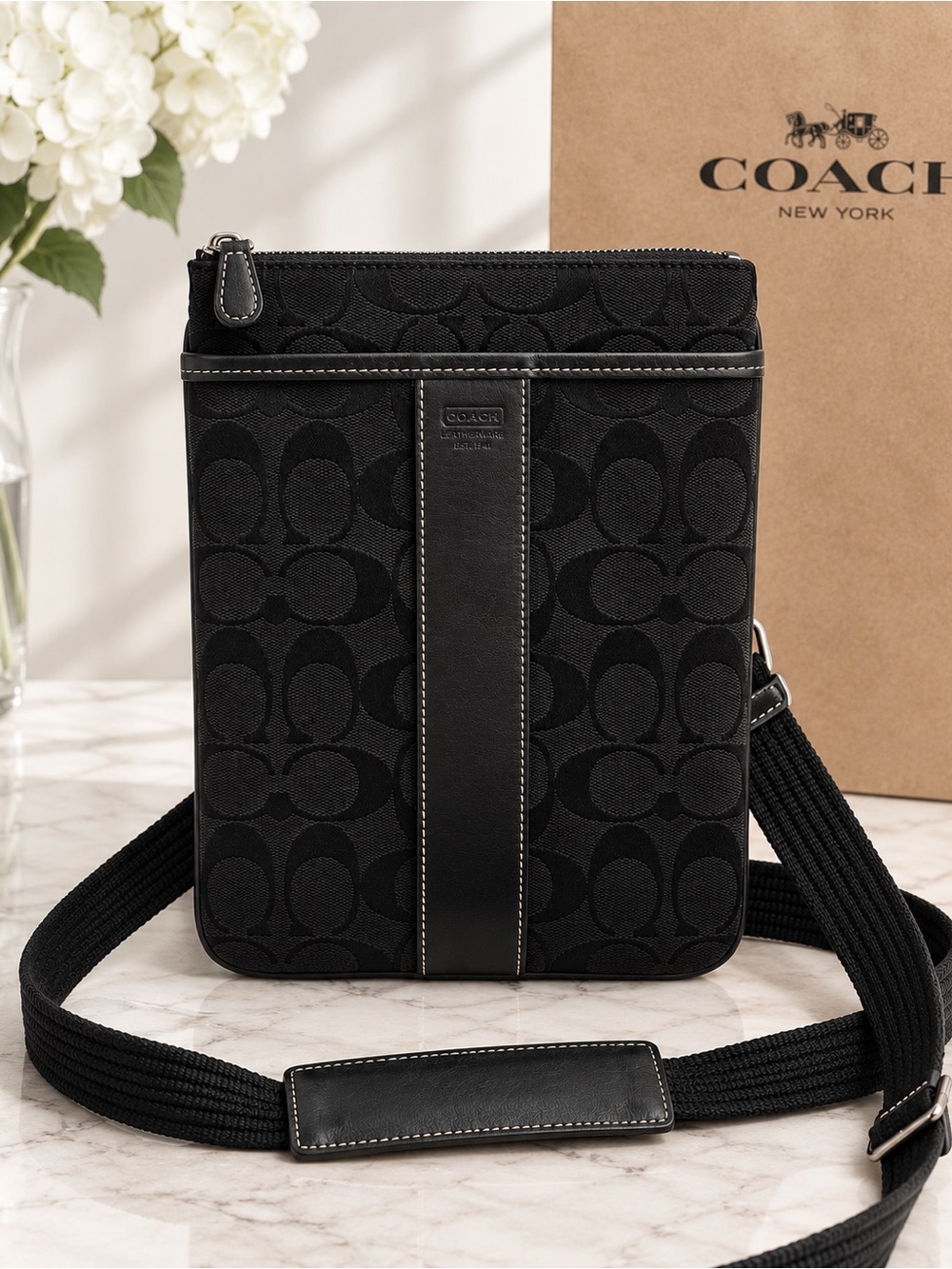 Coach Signature Black Crossbody Jacquard Fabric